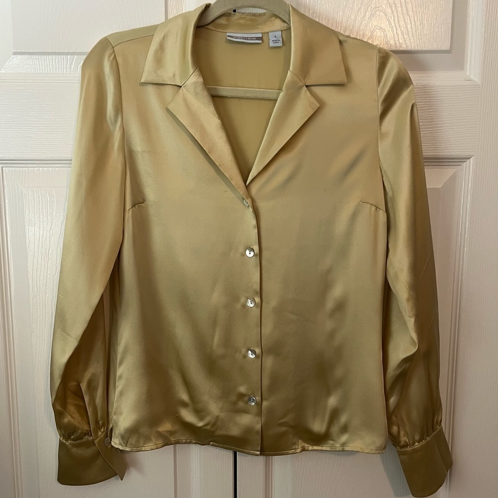 Vintage Gold 100% Silk Nordstrom Shirt Size S